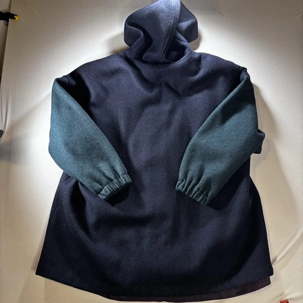 Vtg 90's Wool Coat W/ Hood  Color Block  New York Girl  Sz 24 1/2‎ Womens Cozy